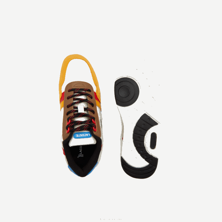 juniores Lacoste off white & amarelo ht3 sapatos sintéticos de inverno t-clip ao ar livre 08D03334