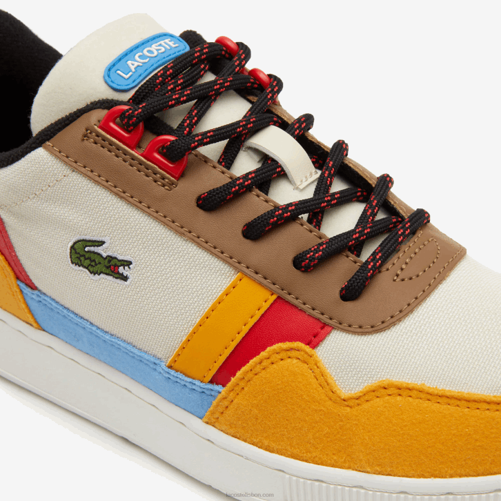 juniores Lacoste off white & amarelo ht3 sapatos sintéticos de inverno t-clip ao ar livre 08D03334