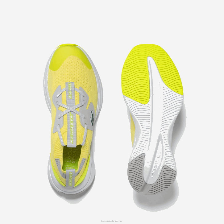 juniores Lacoste ylw/lt gry 382 tênis de tecido de malha run spin 08D03313