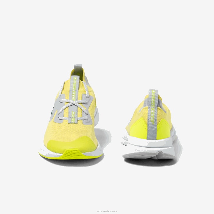 juniores Lacoste ylw/lt gry 382 tênis de tecido de malha run spin 08D03313