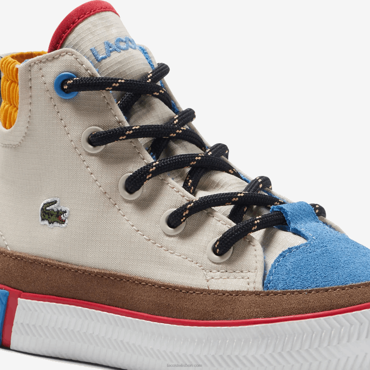 bebês Lacoste off white & amarelo ht3 sapatos ao ar livre em tecido de inverno gripshot 08D02986