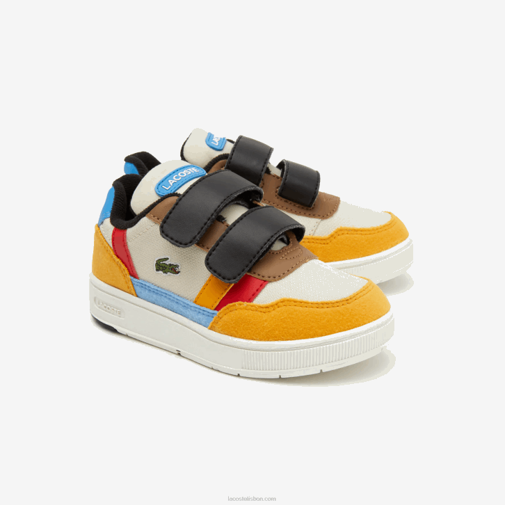 bebês Lacoste off white & amarelo ht3 sapatos sintéticos de inverno t-clip ao ar livre 08D02992