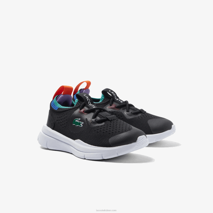 bebês Lacoste preto azul 011 tênis run spin knit com contraste de cor têxtil 08D02981