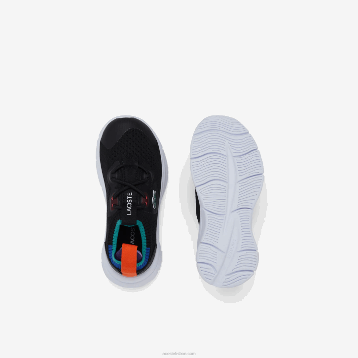 bebês Lacoste preto azul 011 tênis run spin knit com contraste de cor têxtil 08D02981