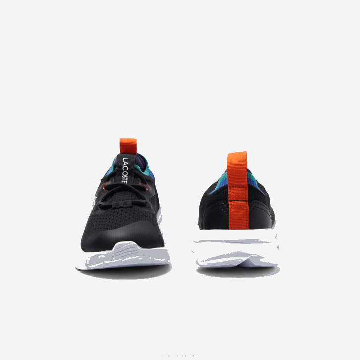 bebês Lacoste preto azul 011 tênis run spin knit com contraste de cor têxtil 08D02981