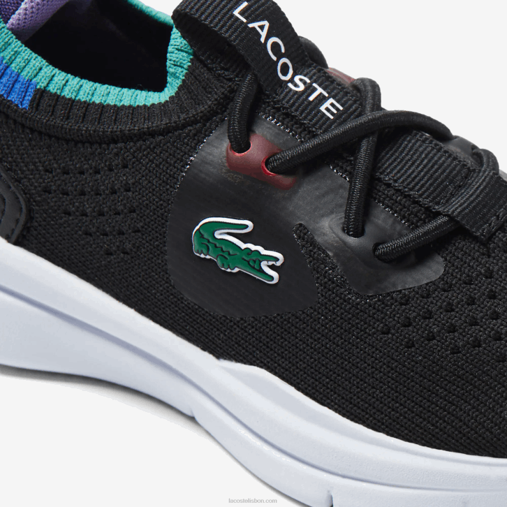 bebês Lacoste preto azul 011 tênis run spin knit com contraste de cor têxtil 08D02981