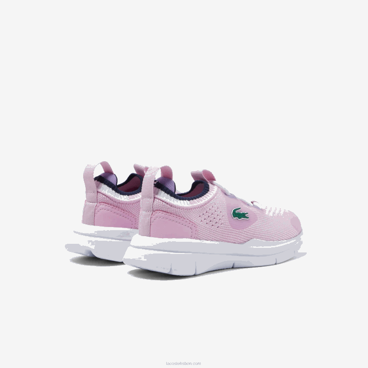bebês Lacoste rosa e branco f50 tênis run spin knit com contraste de cor têxtil 08D02982