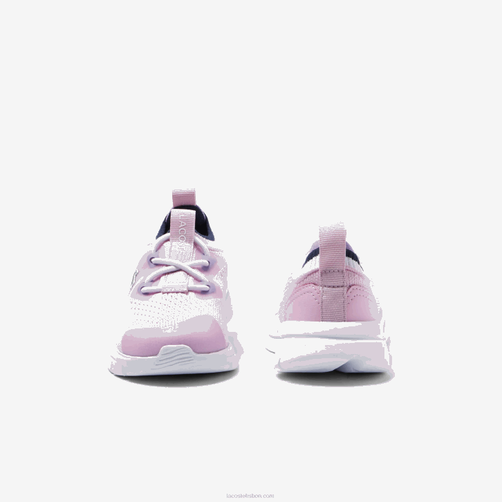 bebês Lacoste rosa e branco f50 tênis run spin knit com contraste de cor têxtil 08D02982
