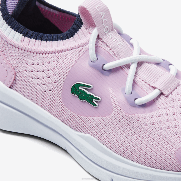bebês Lacoste rosa e branco f50 tênis run spin knit com contraste de cor têxtil 08D02982