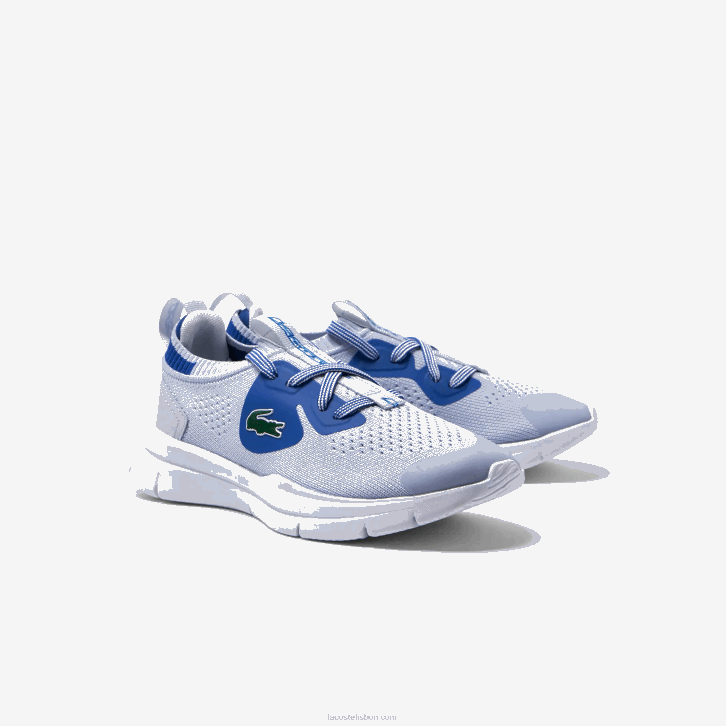 crianças Lacoste azul claro 52c tênis de tecido de malha run spin 08D03069