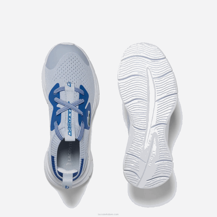 crianças Lacoste azul claro 52c tênis de tecido de malha run spin 08D03069