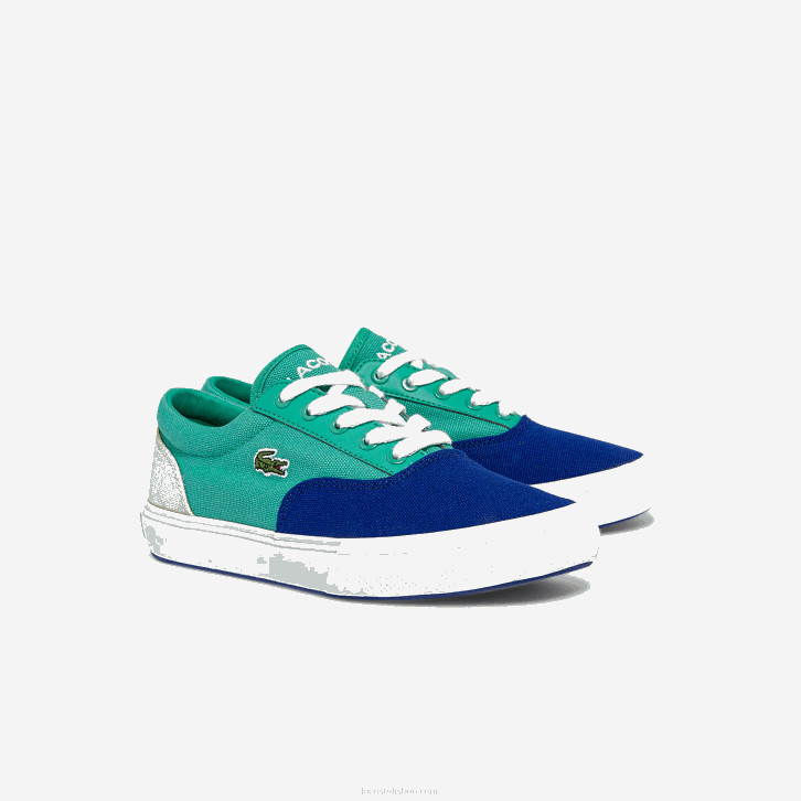 crianças Lacoste azul verde bg3 salto serve tênis de lona de renda 08D03264