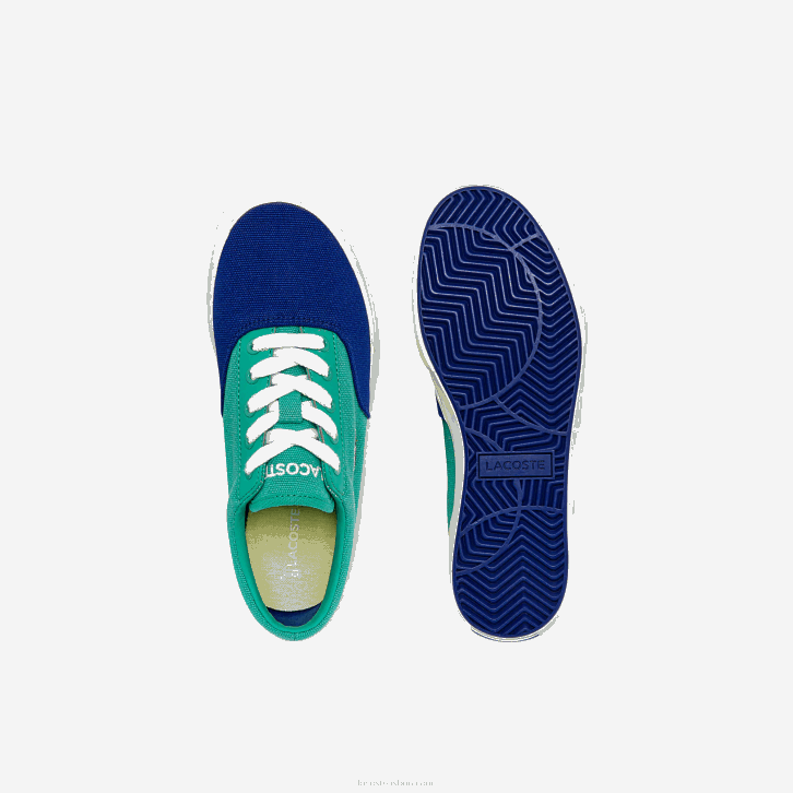 crianças Lacoste azul verde bg3 salto serve tênis de lona de renda 08D03264