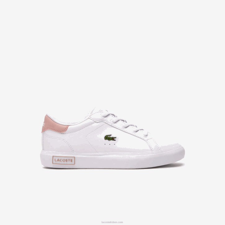 crianças Lacoste branco e rosa claro 1a9 tênis sintético powercourt 08D03066