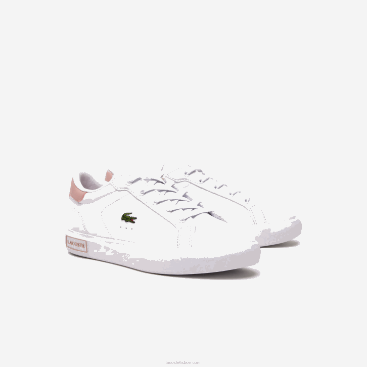 crianças Lacoste branco e rosa claro 1a9 tênis sintético powercourt 08D03066