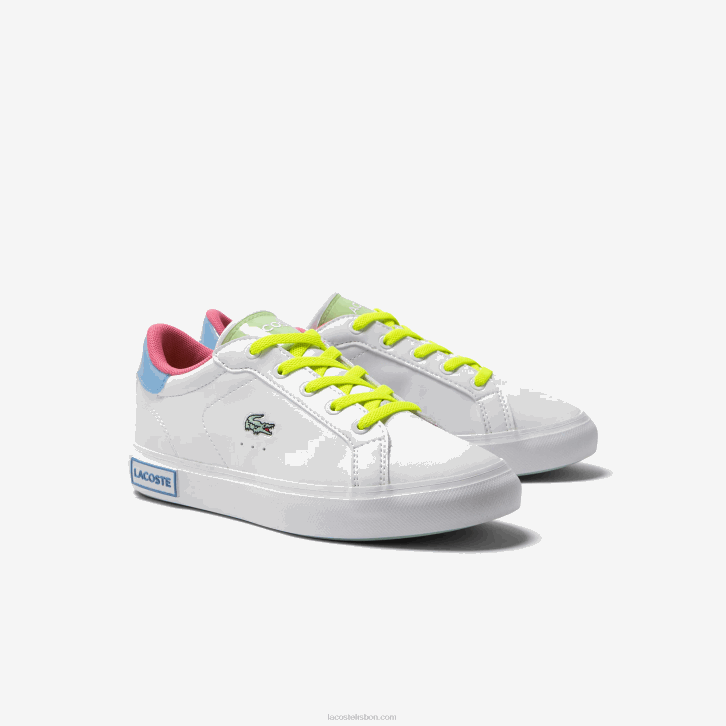 crianças Lacoste branco/verde 082 tênis powercourt sintético color-pop 08D03071