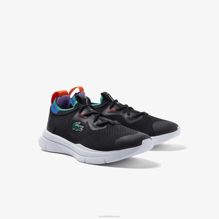 crianças Lacoste preto azul 011 tênis run malha têxtil com contraste de cores 08D03298