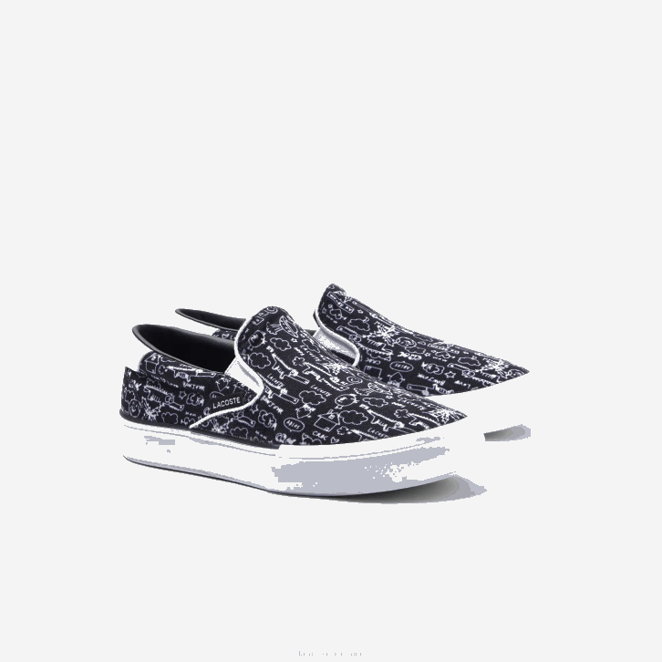 crianças Lacoste preto e branco 312 salto servir têxtil deslizamento 08D03234