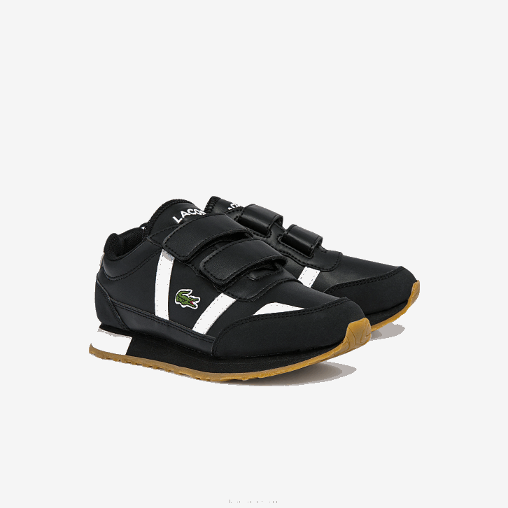 crianças Lacoste preto e branco 312 tênis sintético parceiro 08D03239