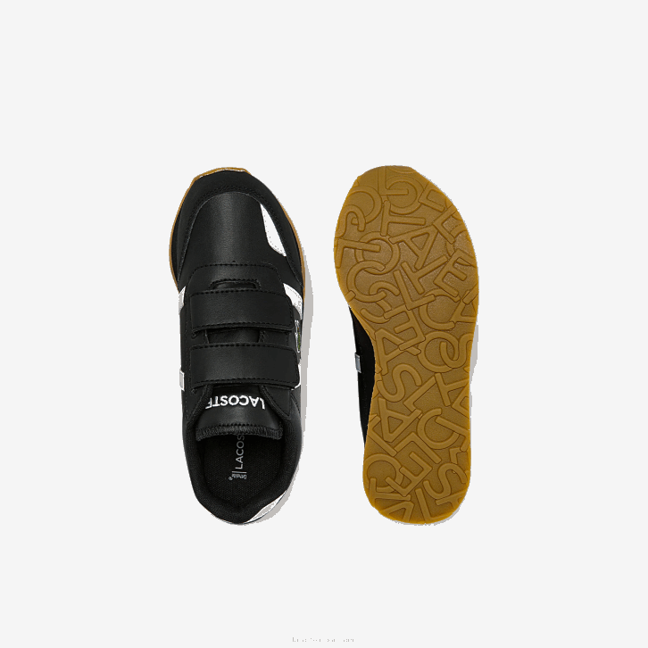 crianças Lacoste preto e branco 312 tênis sintético parceiro 08D03239