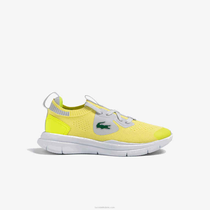 crianças Lacoste ylw/lt gry 382 tênis de tecido de malha run spin 08D03068