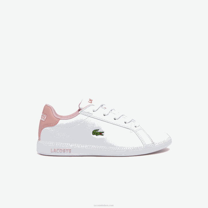 crianças Lacoste branco e rosa claro 1a9 tênis sintético graduado 08D03231