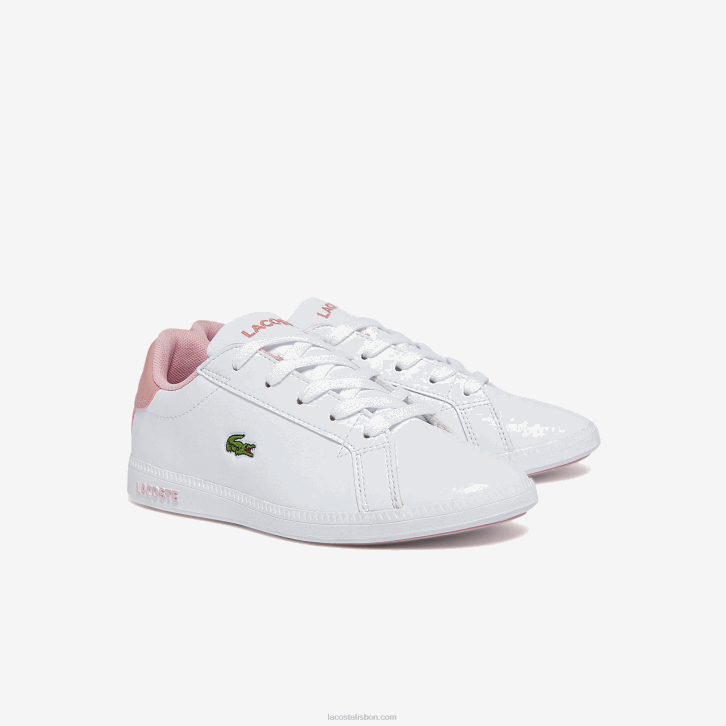 crianças Lacoste branco e rosa claro 1a9 tênis sintético graduado 08D03231