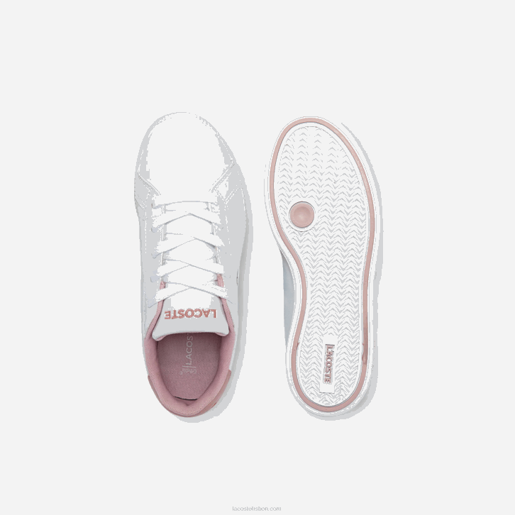 crianças Lacoste branco e rosa claro 1a9 tênis sintético graduado 08D03231