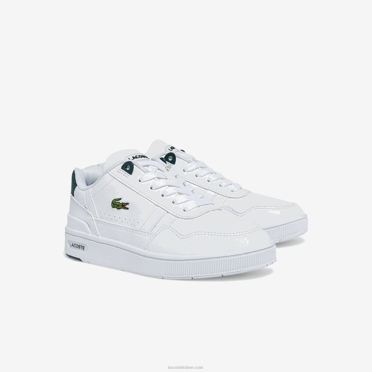 crianças Lacoste branco e verde escuro 1r5 tênis sintético com clipe em t 08D03115