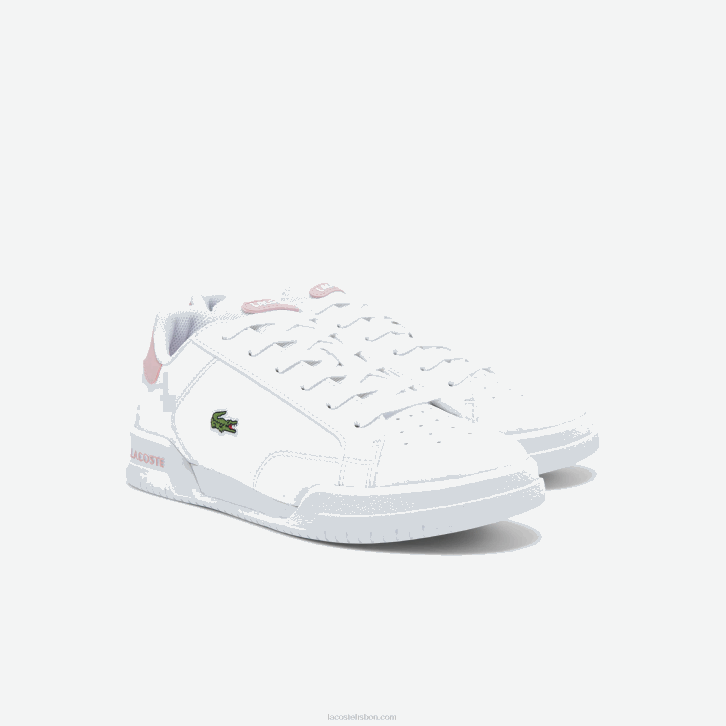 juniores Lacoste branco e rosa claro 1a9 tênis sintético twin serve 08D03321
