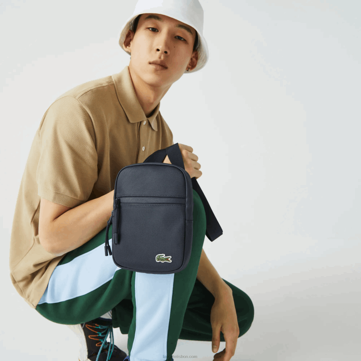 homens Lacoste eclipse b88 bolsa transversal plana pequena de lona revestida lcst 08D02016