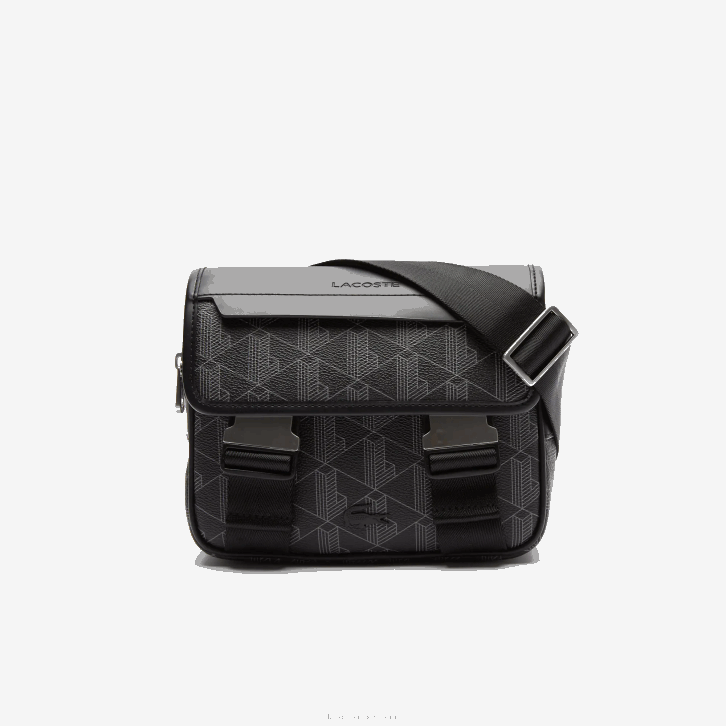 homens Lacoste monograma noir gris h45 bolsa mensageiro de lona com monograma clipada the blend 08D02067