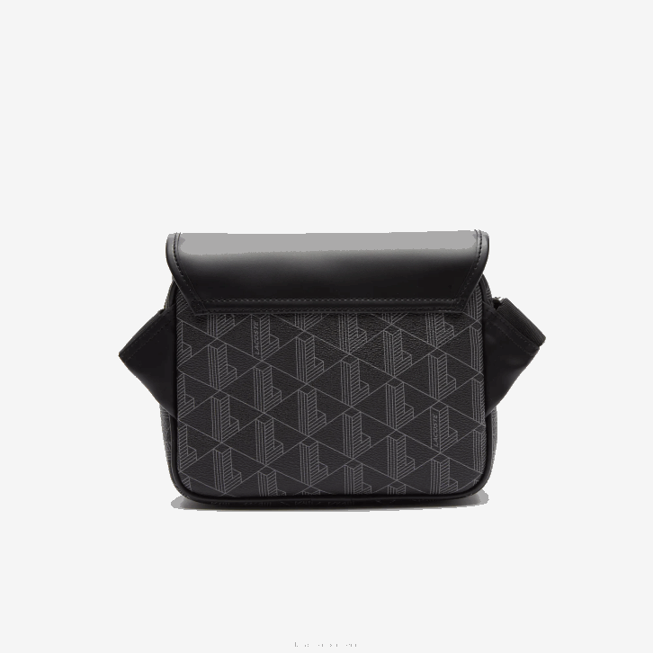 homens Lacoste monograma noir gris h45 bolsa mensageiro de lona com monograma clipada the blend 08D02067