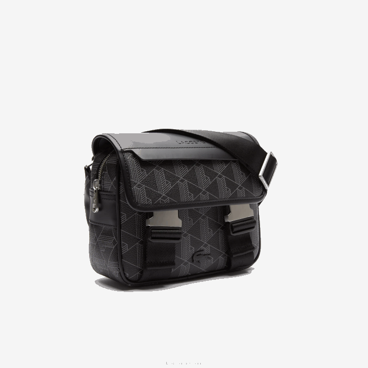 homens Lacoste monograma noir gris h45 bolsa mensageiro de lona com monograma clipada the blend 08D02067