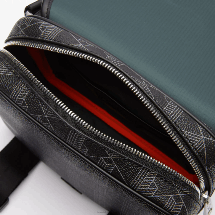 homens Lacoste monograma noir gris h45 bolsa mensageiro de lona com monograma clipada the blend 08D02067