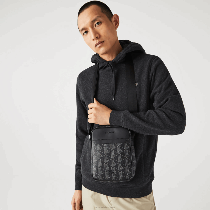 homens Lacoste monograma noir gris h45 bolsa vertical em canvas com monograma the blend 08D02038