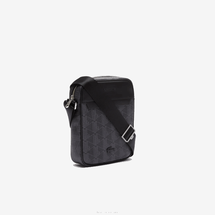 homens Lacoste monograma noir gris h45 bolsa vertical em canvas com monograma the blend 08D02038