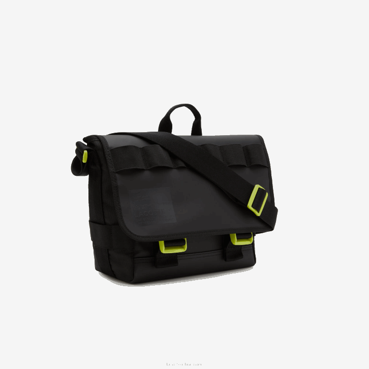 homens Lacoste noir cal k68 bolsa mensageiro repelente de água com impressão de assinatura 08D02036