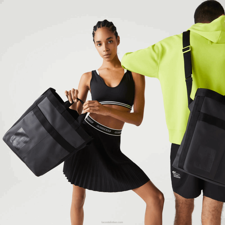 homens Lacoste noir cal k68 bolsa tote repelente de água com impressão de assinatura 08D02057
