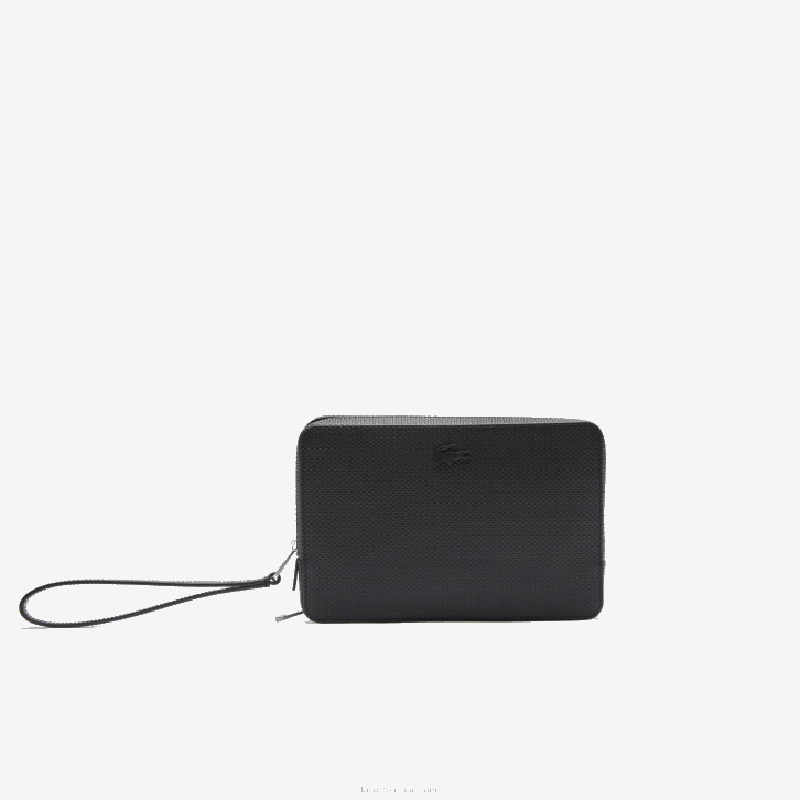 homens Lacoste preto 000 bolsa de couro pique chantaco com zíper 08D02009
