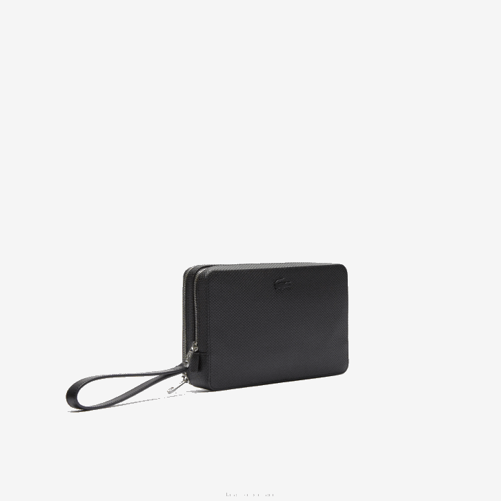 homens Lacoste preto 000 bolsa de couro pique chantaco com zíper 08D02009