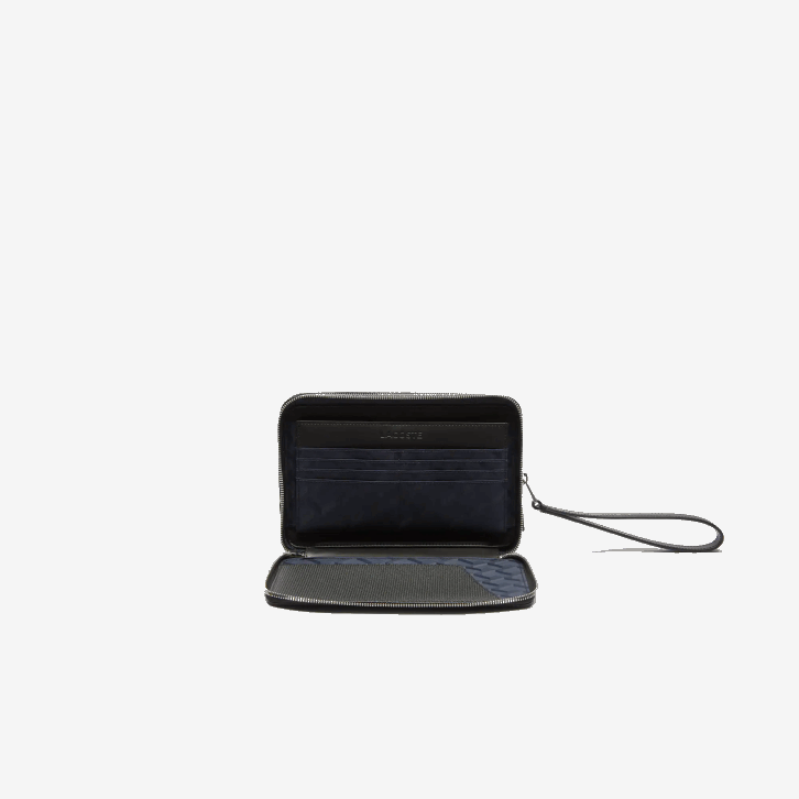 homens Lacoste preto 000 bolsa de couro pique chantaco com zíper 08D02009