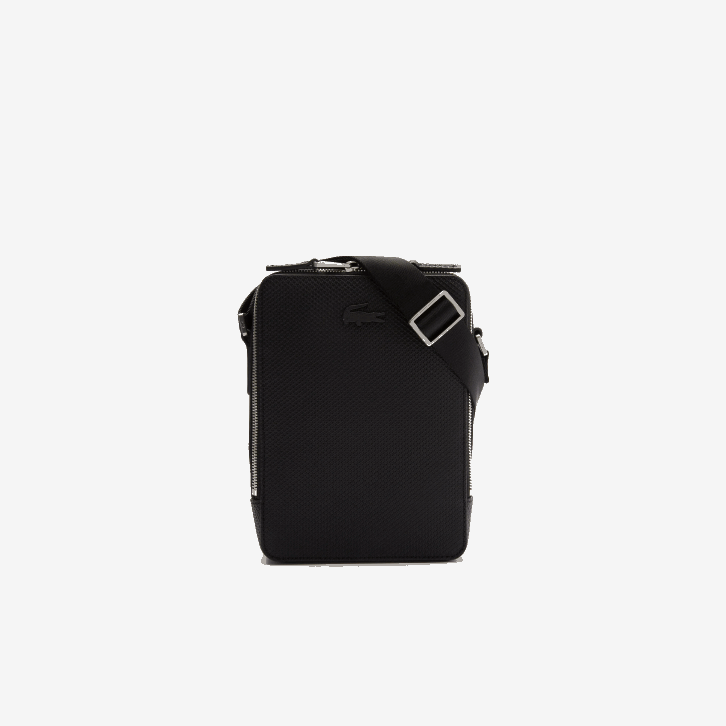 homens Lacoste preto 000 bolsa para câmera vertical em couro chantaco com costura fosca 08D02025
