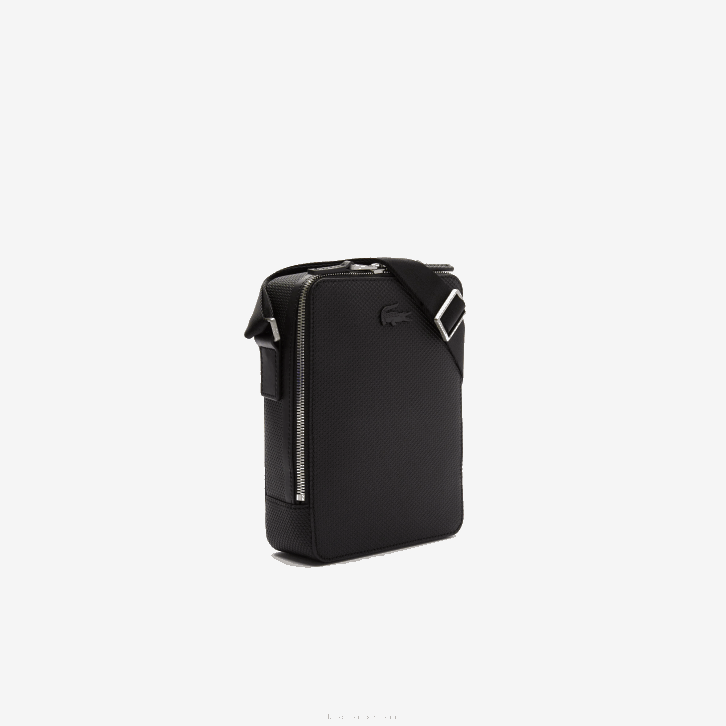 homens Lacoste preto 000 bolsa para câmera vertical em couro chantaco com costura fosca 08D02025