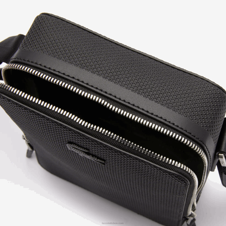homens Lacoste preto 000 bolsa para câmera vertical em couro chantaco com costura fosca 08D02025