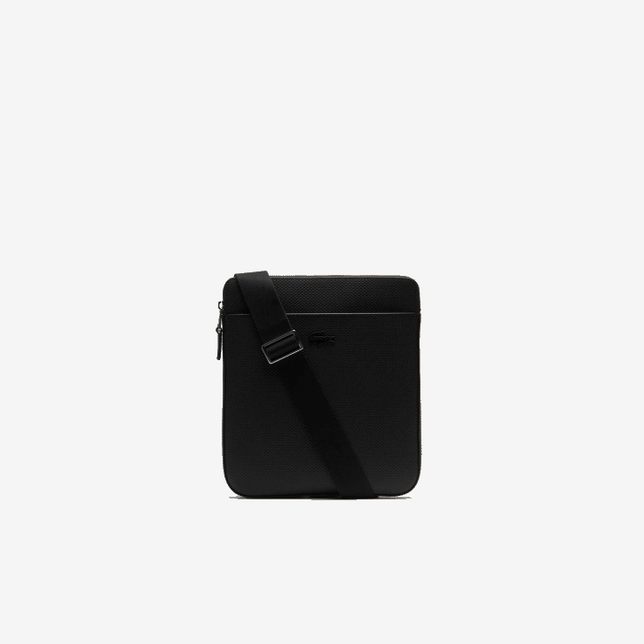 homens Lacoste preto 000 bolsa plana chantaco couro piquê fosco com zíper 08D02039