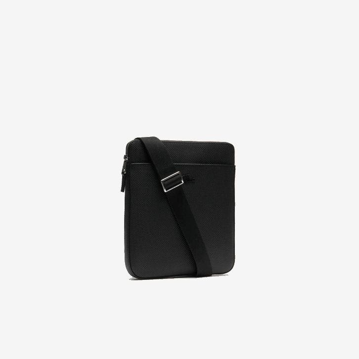 homens Lacoste preto 000 bolsa plana chantaco couro piquê fosco com zíper 08D02039