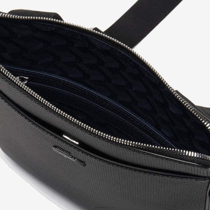 homens Lacoste preto 000 bolsa plana chantaco couro piquê fosco com zíper 08D02039