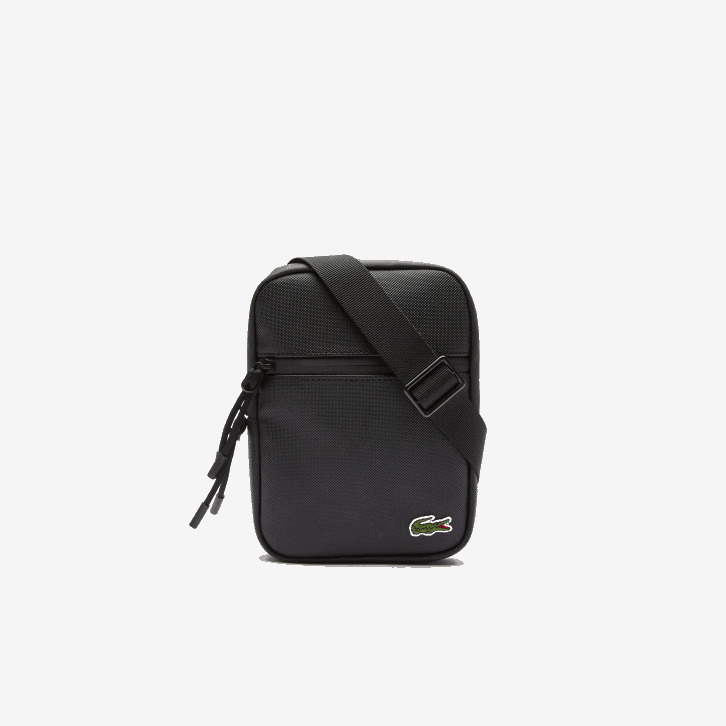 homens Lacoste preto 000 bolsa transversal plana pequena de lona revestida lcst 08D02018
