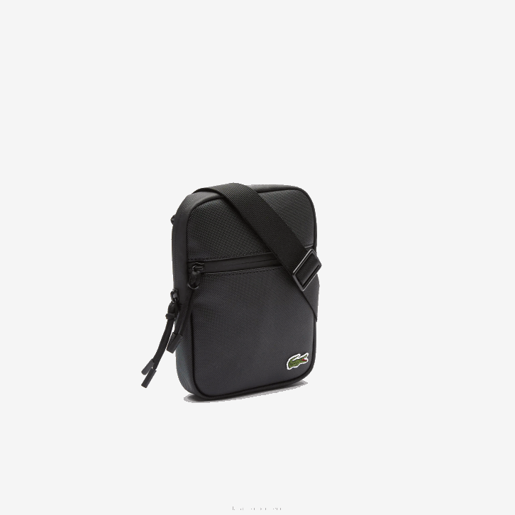 homens Lacoste preto 000 bolsa transversal plana pequena de lona revestida lcst 08D02018
